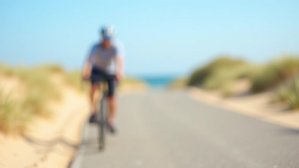 Cyclist riding on paved coastal path with sea view and natural landscape