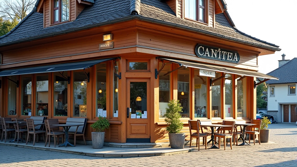 Charming small wooden building with café storefront in coastal town on Curonian Spit